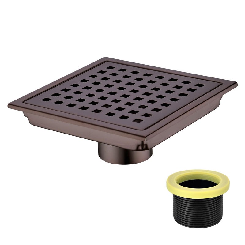 Orhemus 6 inch Stainless Steel Square Shower Floor Drain with Threaded Adapter, Removable Cover Grid Grate, Brushed Bronze Finished - Image 1